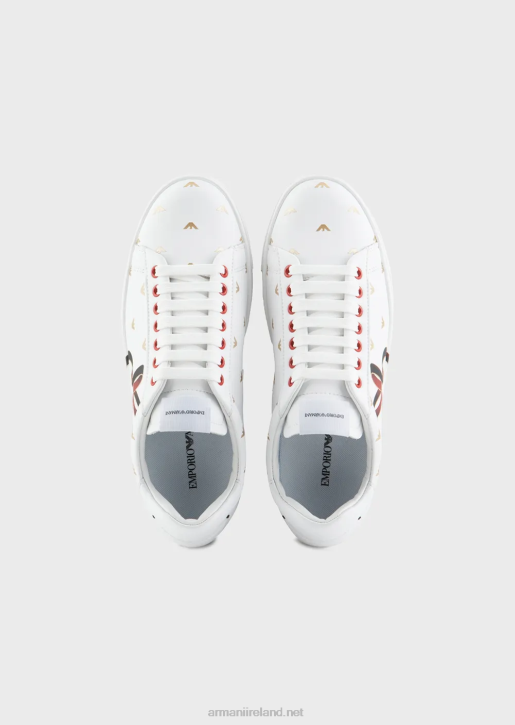 Women 086V548 Rabbit-Print Leather Sneakers Armani White