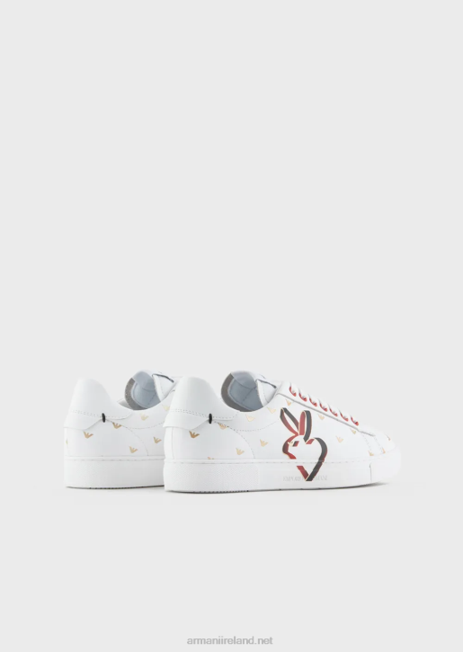 Women 086V548 Rabbit-Print Leather Sneakers Armani White