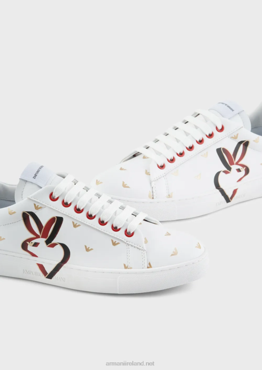 Women 086V548 Rabbit-Print Leather Sneakers Armani White