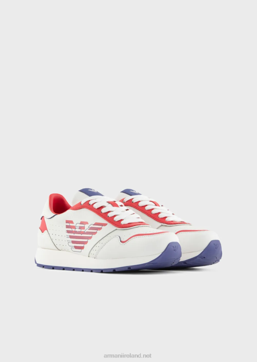 Women 086V566 Leather Sneakers With Contrasting Eagle Armani Multicolour