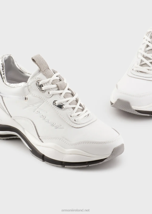 Women 086V572 Leather Sneakers With Crinkled Details Armani White